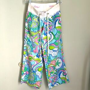 Lilly Pulitzer Wide Leg Lounge Pants in Blue, Green & Pink Paisley